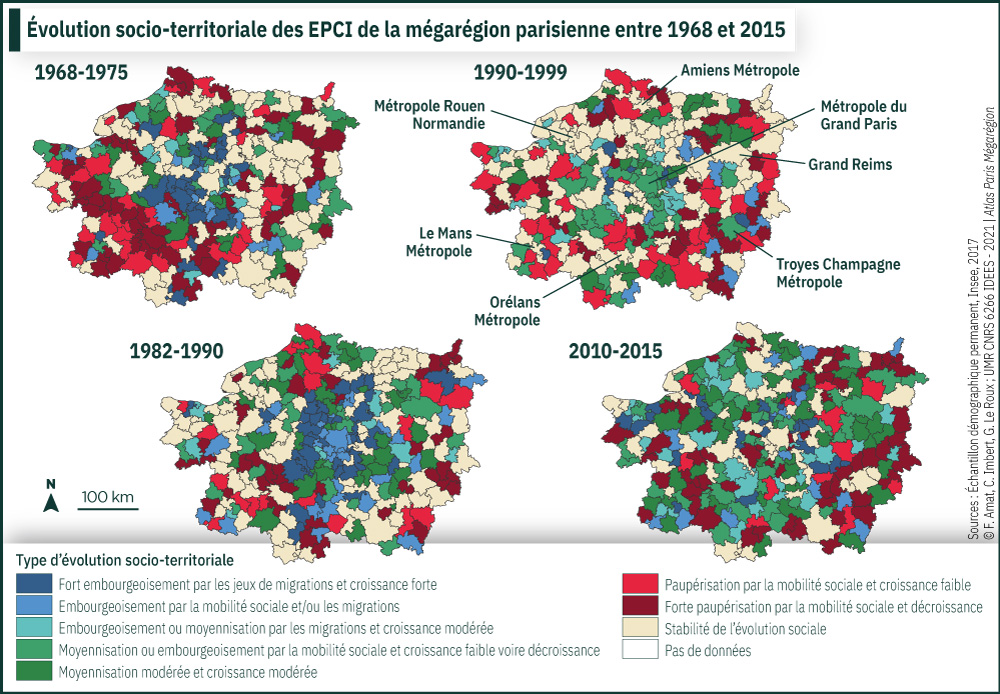 Évolution socio-territoriale des EPCI de la mégarégion parisienne entre 1968 et 2015