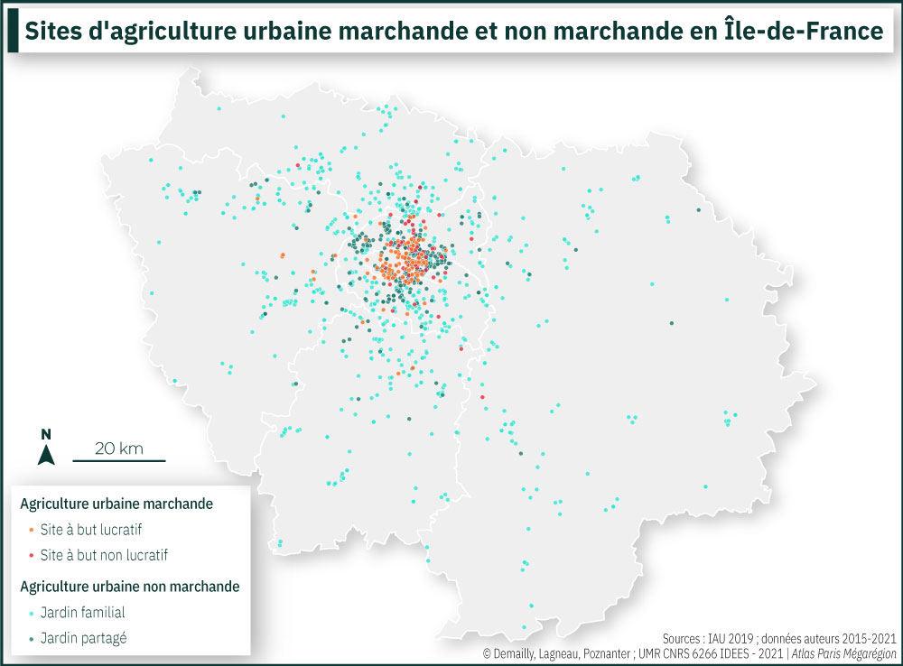 Sites d'agriculture urbaine marchande et non marchande en Île-de-France