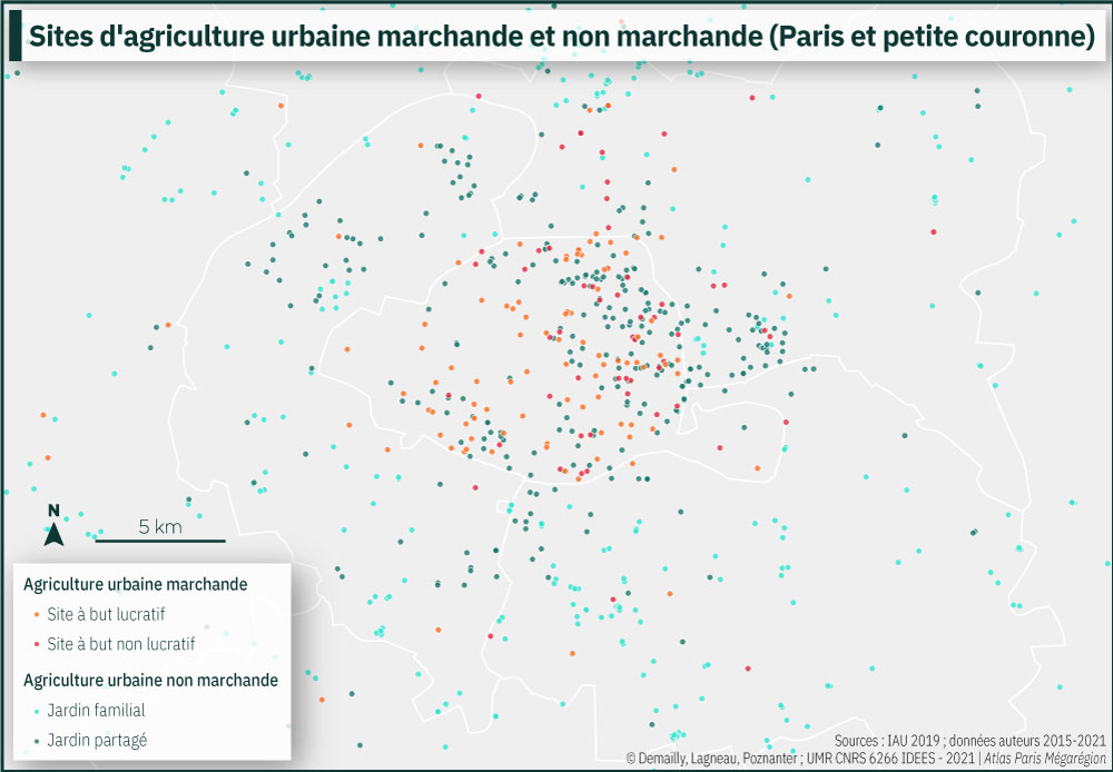 Sites d'agriculture urbaine marchande et non marchande (Paris et petite couronne)