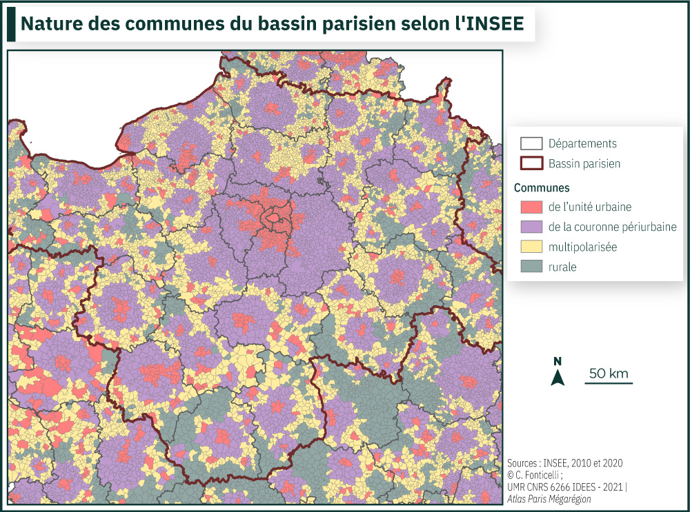 Nature des communes du bassin parisien selon l'INSEE