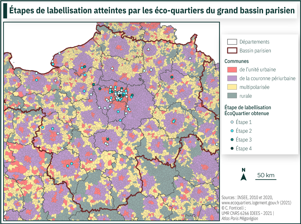 Étapes de labellisation atteintes par les éco-quartiers du grand bassin parisien