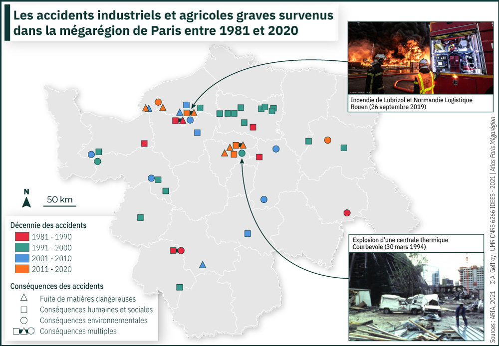 Les accidents industriels et agricoles graves survenus dans la mégarégion de Paris entre 1981 et 2020