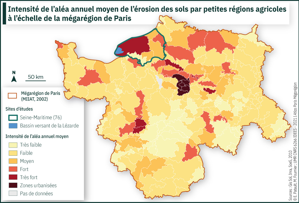 Cartographie de l’intensité de l’aléa annuel moyen de l’érosion des sols par petites régions agricoles à l’échelle de la mégarégion de Paris