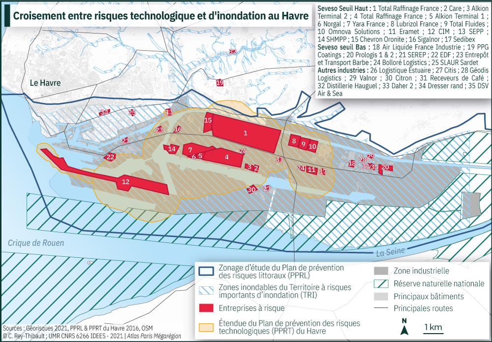 Croisement entre risques technologique et d'inondation au Havre